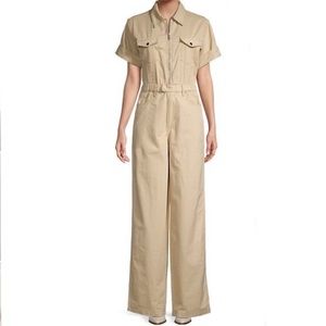 WeWoreWhat Flight Jumpsuit in Khaki/Beige | Cotton/Linen Blend Denim Size XS